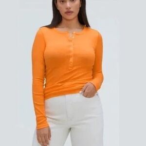 Everlane - The Luxe Rib Henley Orange Color Size Small